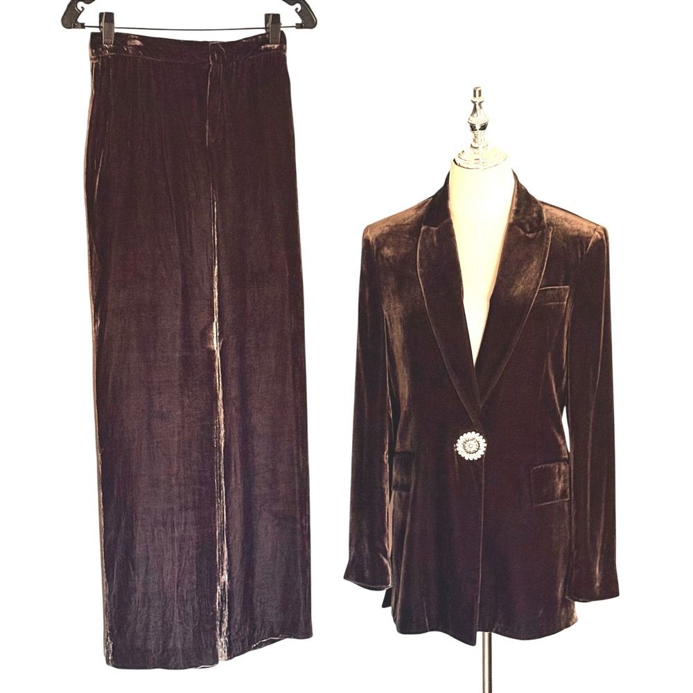 ZARA Silk Blend Velvet Suit Set Custom Rhinestones S/L